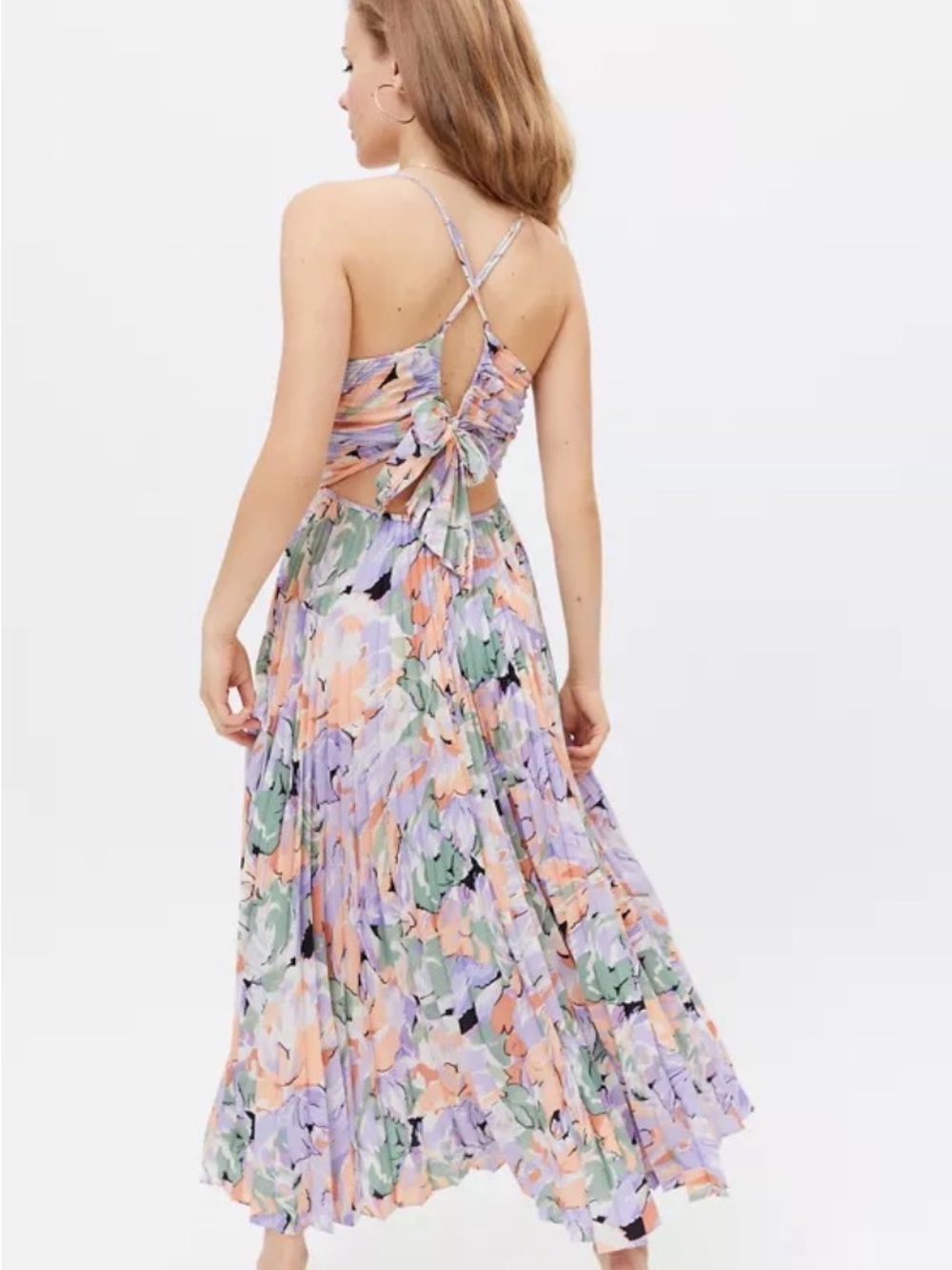 ASTR the label xl Blythe floral plisse midi dress crisscross back watercolor new - Picture 5 of 11